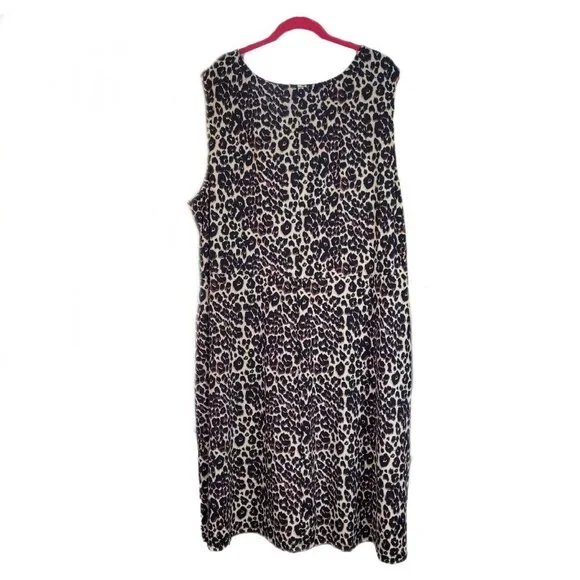 Ellos Plus Size 3X Fit And Flare Knit Pullover Leopard Dress Sleeveless Stretchy - Picture 3 of 10